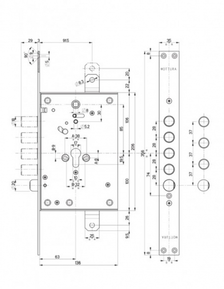 Primary lock with panic function Mottura 87977 Left